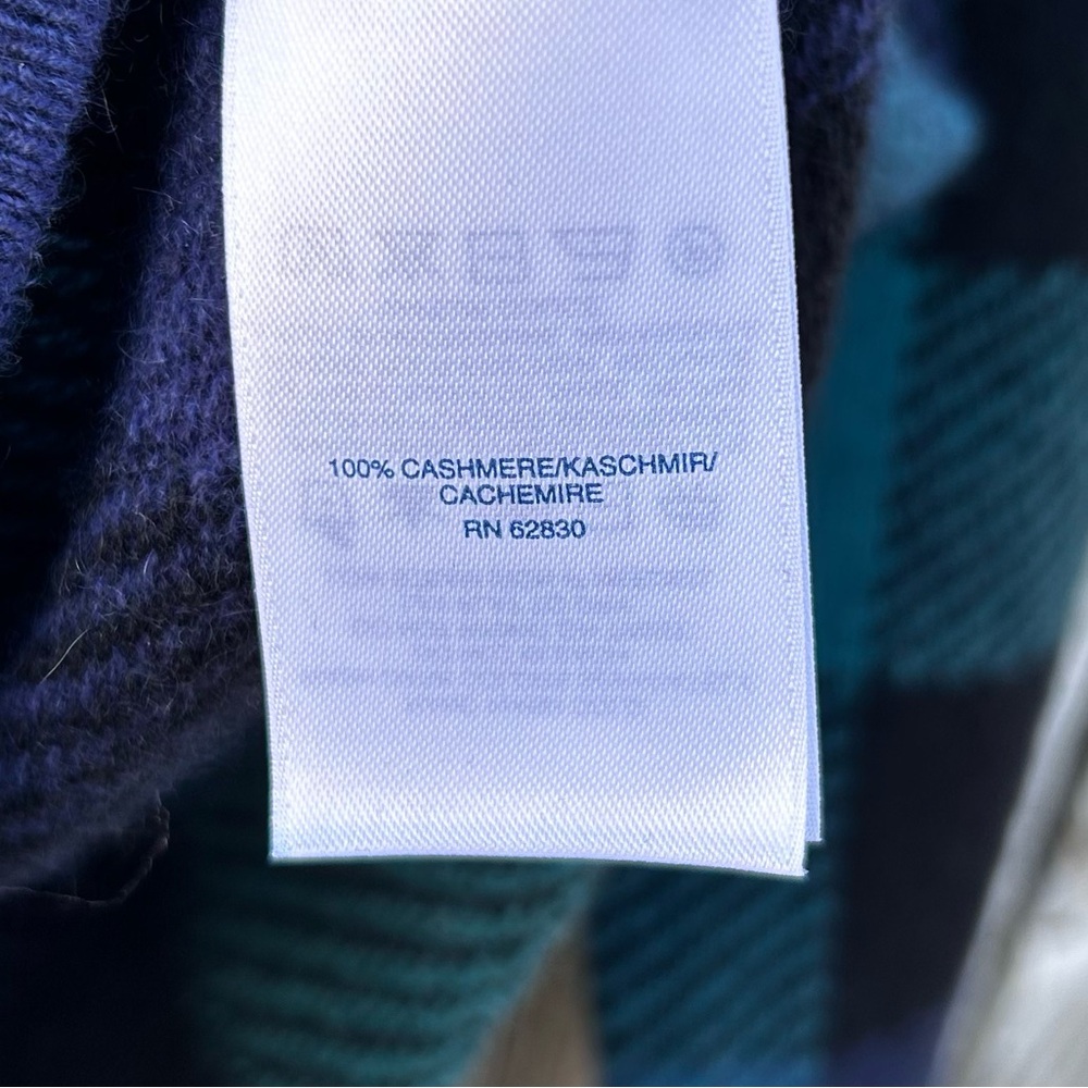 Lands’ End Plaid Cashmere Crewneck Cardigan Blue Green Black M - Picture 12 of 14